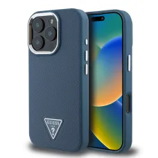 Guess PU Grained Triangle Logós tok iPhone 16 Pro Max-hoz Kék