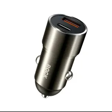 Rock autós töltő H20 - USB + Type C - 15W 3A sötétszürke