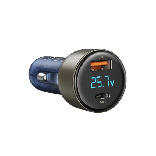 Rock autós töltő H16 - USB + Type C - 72W 5A kék