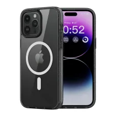 Rock Crystal Shield sorozat mágneses tok iPhone 14 Pro, átlátszó-fekete tok