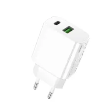 Rock fali töltő T43 - USB + Type C - QC 3.0 PD 20W 3A fehér