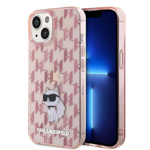 Karl Lagerfeld Monogram Choupette tok iPhone 15 - rózsaszín Karl Lagerfeld Monogram Choupette tok iPhone 15 - rózsaszín