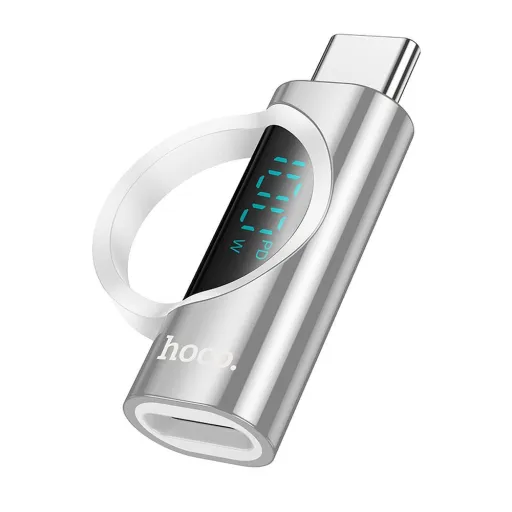 HOCO adapter Type C (férfi) - Type C (női) digitális kijelzővel 2,4A 100W UA32 ezüst