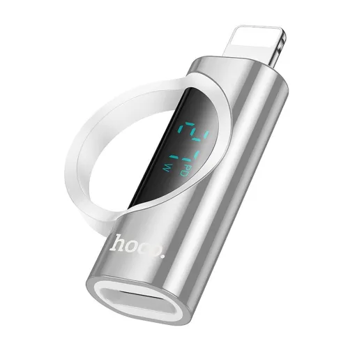 HOCO adapter Lightning (apa) - Type C (anya) digitális kijelzővel 2,4A 27W UA32B ezüst