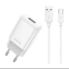 Fali töltő 2.4A USB + USB - USB-C kábel Jellico EU01 fehér