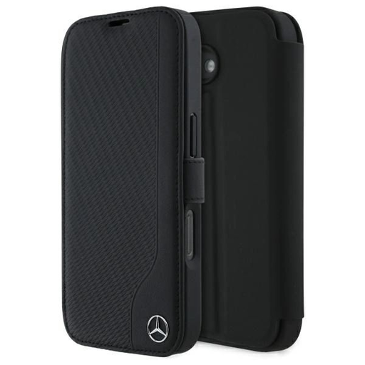 Mercedes Bőr Fautánzat iPhone 16 Tok - Fekete Mercedes Bőr Fautánzat iPhone 16 Tok - Fekete