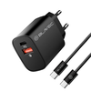 Blavec fali töltő BC2 - USB + Type C - QC 3.0 PD 20W Type C - Type C kábel (TCBC2-UCB20+CC) fekete - 1. kép