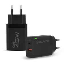 Blavec fali töltő BC5 GaN - USB + Type C - PD QC 45W 3A (TCBC5G-UCB453A) fekete