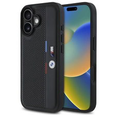 BMW M Perforált Trikolor Részletvonal iPhone 16 Tok - Fekete