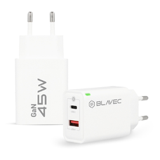Blavec fali töltő BC5 GaN - USB + Type C - PD QC 45W 3A (TCBC5G-UCW453A) fehér