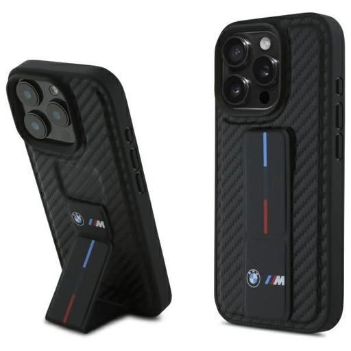 BMW M Grip Stand Smooth és Carbon tok iPhone 16 Pro Max - fekete, BMW M Grip Stand Smooth és Carbon tok iPhone 16 Pro Max - fekete,