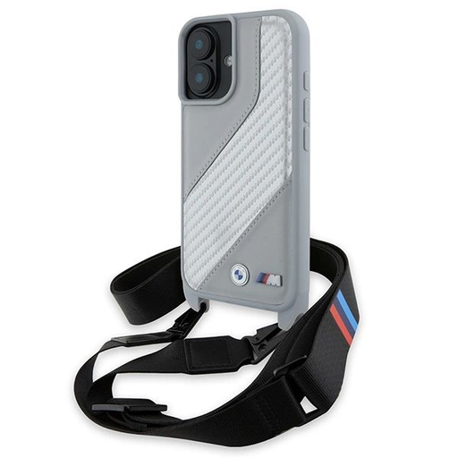 BMW M Edition Carbon Stripe & Strap iPhone 16 tok - Szürke BMW M Edition Carbon Stripe & Strap iPhone 16 tok - Szürke