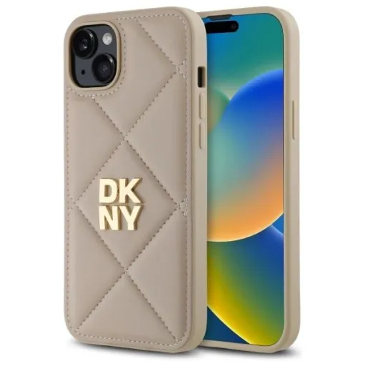 DKNY Steppelt Logó iPhone 15 Plus tok - Bézs