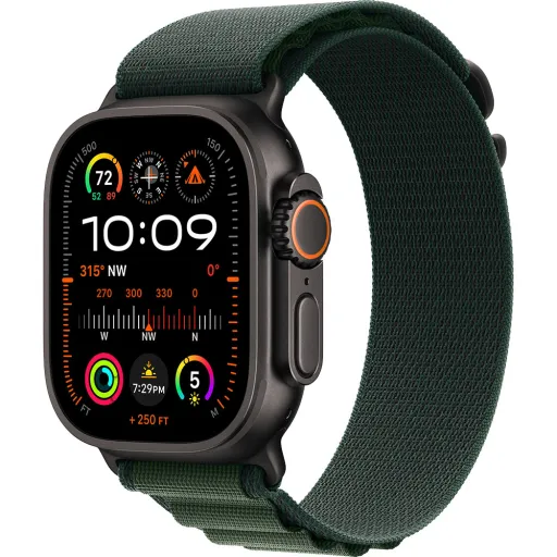 Apple Watch Ultra2 v2 Mobilhálózatos 49mm Fekete Titán Tok Sötétzöld Hegyi Hurkos Szíj - Kicsi