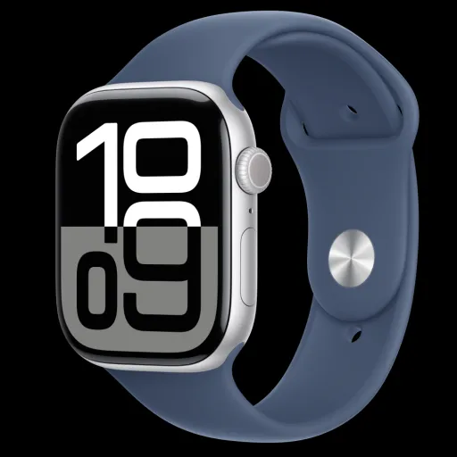 Apple Watch S10 GPS 46mm Ezüst Alumínium Tok Kék Farmer Sport Szíjjal - M/L