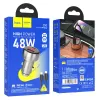 HOCO autós töltő USB A + Type C digitális kijelzővel + Type C – Lightning kábel PD QC3.0 3A 48W Z50 fém szürke - 2. kép