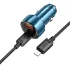 HOCO autós töltő USB A + Type C digitális kijelzővel + Type C - Lightning kábel PD QC3.0 3A 48W Z50 fém szürke - 0. kép