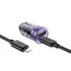 HOCO autós töltő USB A + Type C + kábel Type C to Lightning PD QC3.0 3A 30W Z53A lila - 0. kép