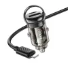 HOCO autós töltő USB A + Type C + Type C to Lightning kábel PD QC3.0 3A 30W Z53A fekete - 3. kép