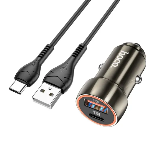 HOCO autós töltő USB A + Type C + kábel USB A - Type C PD QC3.0 3A 20W Z46A szürke