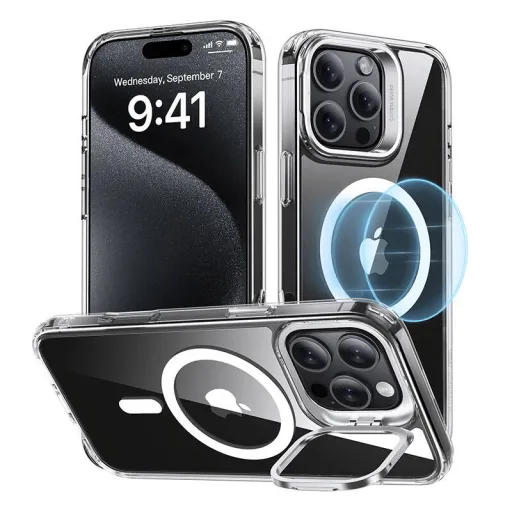 ESR Classic Hybrid tok (HaloLock) állvánnyal iPhone 16 Pro Max készülékhez (átlátszó)