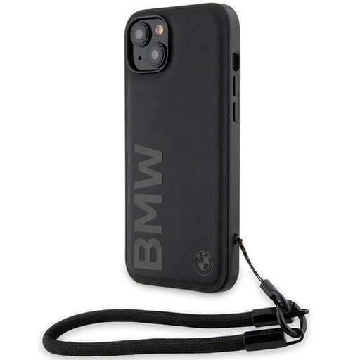 BMW Signature Leather Wordmark Cord iPhone 15 tok - Fekete BMW Signature Leather Wordmark Cord iPhone 15 tok - Fekete