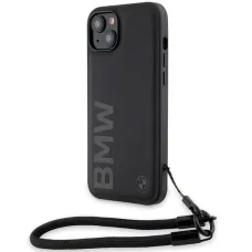 BMW Signature Leather Wordmark Cord iPhone 15 tok - Fekete