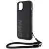 BMW Signature Leather Wordmark Cord iPhone 15 tok - Fekete - 3. kép