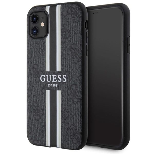 Guess GUHMN61P4RPSK iPhone 11 / Xr fekete/fekete kemény tok 4G Nyomtatott Csíkos MagSafe tok