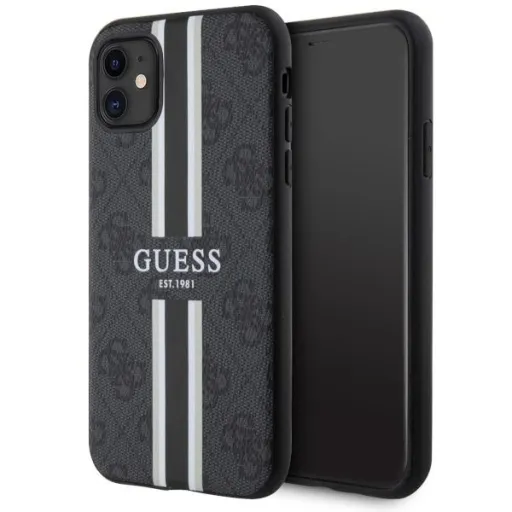 Guess GUHMN61P4RPSK iPhone 11 / Xr fekete/fekete kemény tok 4G Nyomtatott Csíkos MagSafe tok