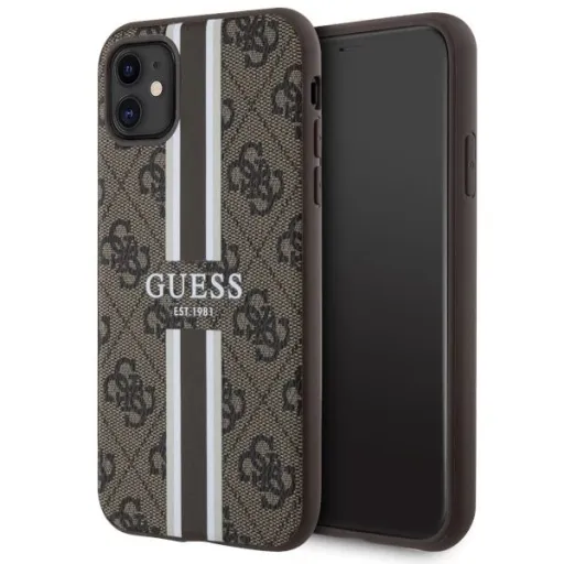 Guess GUHMN61P4RPSW iPhone 11 / Xr barna/barna kemény tok 4G Printed Stripes MagSafe tok