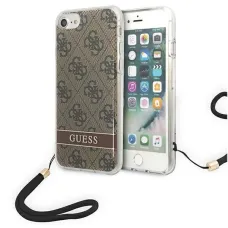 Guess GUOHCI8H4STW iPhone SE 2022 / SE 2020 / 7/ 8 barna/barna keménytok 4G Print Strap tok