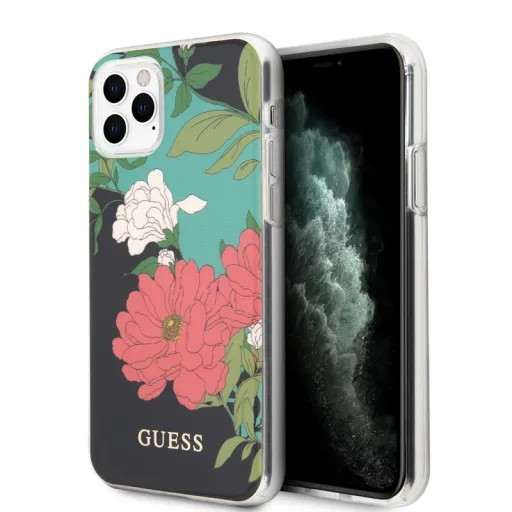 Guess Flower N1 virágmintás tok iPhone 11 Pro Max fekete