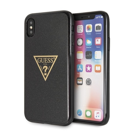 Guess GUHCPXSGTLBK Glitter Triangle tok iPhone X/XS fekete Guess GUHCPXSGTLBK Glitter Triangle tok iPhone X/XS fekete