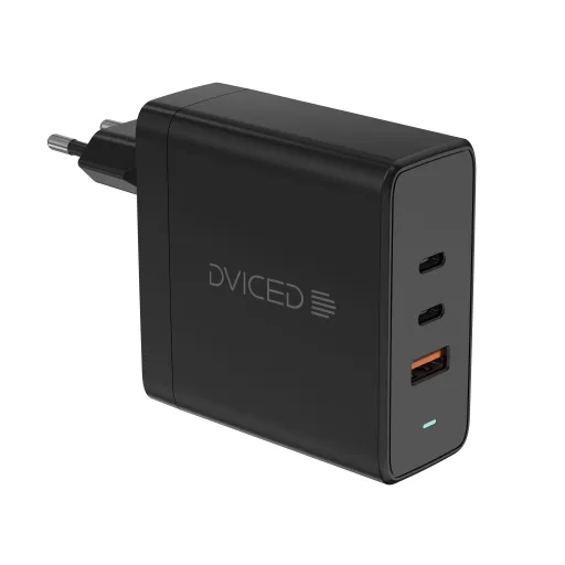 Dviced fali töltő 65W GaN 1 USB-A, 2 USB-C EU kábellel - Fekete