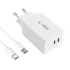 Tech-Protect NC45W-GAN 2-portos hálózati töltő PD45W + Type-C kábel fehér - 1. kép