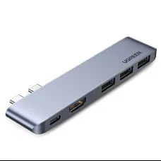 Ugreen Multifunkciós USB HUB 2x USB Typ C - USB Typ C PD (Thunderbolt 3, 100W, 4K@60 Hz, 10 Gbps) / HDMI 4K@30 Hz / 3x USB 3.0 MacBook Pro / Air szürke (60559)