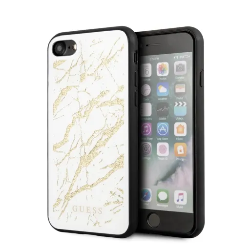 iPhone 7/8/SE 2020/SE 2022 Guess Glitter GUHCI8MGGWH Marble Glass tok fehér iPhone 7/8/SE 2020/SE 2022 Guess Glitter GUHCI8MGGWH Marble Glass tok fehér