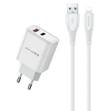 AWEI nice. hálózati töltő PD81L-EU 22.5W + USB kábel + Lightning fehér/fehér GaN