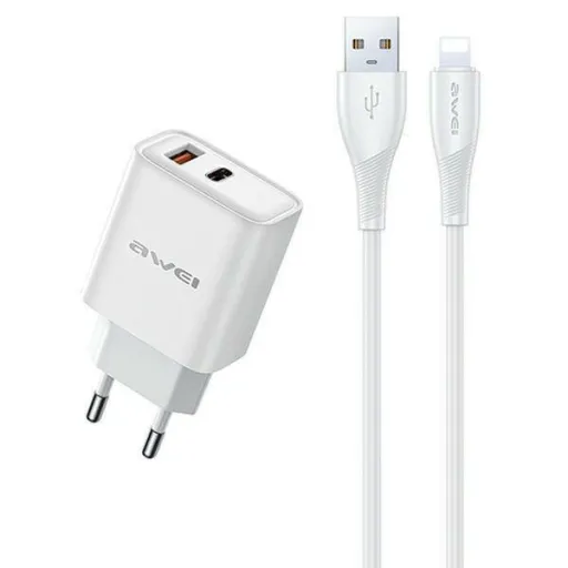 AWEI nice. hálózati töltő PD81L-EU 22.5W + USB kábel + Lightning fehér/fehér GaN