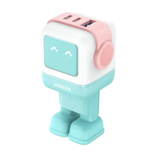 Ugreen Nexode RG (Robot GaN) hálózati töltő, 2x USB-C + USB, 65W (rózsaszín - kék)