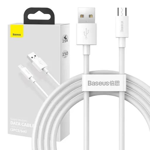 Baseus Simple Wisdom Micro USB - USB kábel, 2.1A, 1.5m (fehér) 2 db.