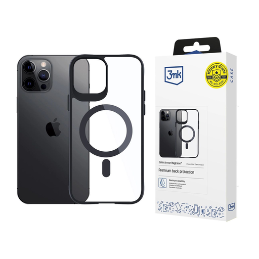 3mk Szatén Páncél Mágneses Tok MagSafe-fel iPhone 12 Pro Max-hoz - Átlátszó fekete kerettel, 3mk Szatén Páncél Mágneses Tok MagSafe-fel iPhone 12 Pro Max-hoz - Átlátszó fekete kerettel,