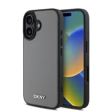 DKNY PU bőr ezüst fém logó Magsafe tok iPhone 16 szürke tok