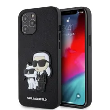 Karl Lagerfeld PU Saffiano Karl és Choupette tok iPhone 12/12 Pro fekete