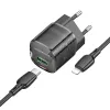 Borofone fali töltő BN17 Sunlight - USB + Type C - QC 3.0 PD 20W 3A Type C - Lightning kábellel fekete - 0. kép