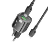 Borofone fali töltő BN17 Sunlight - USB + Type C - QC 3.0 PD 20W 3A Type C - Lightning kábellel fekete - 1. kép