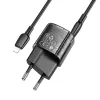 Borofone fali töltő BN17 Sunlight - USB + Type C - QC 3.0 PD 20W 3A Type C - Lightning kábellel fekete - 3. kép