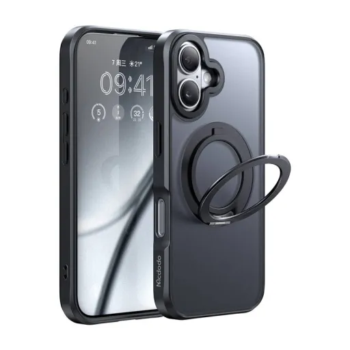 McDodo PC-4931 MagSafe tok iPhone 16 Plus-hoz állvánnyal (fekete)