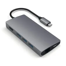Satechi Alumínium C-Típusú Multi-Port Adapter (HDMI 4K, 3x USB 3.0, MicroSD, Ethernet V2) - Fémes Szürke